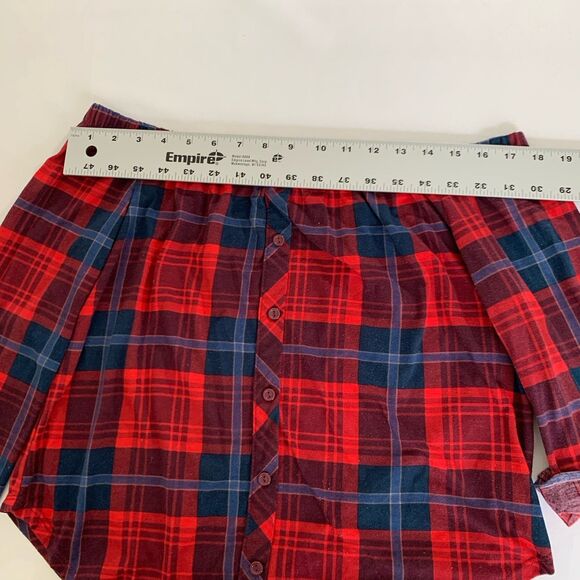 Ambiance Off Shoulder Top Women S Red Navy Plaid Roll Tab July Holiday Western - Picture 7 of 8